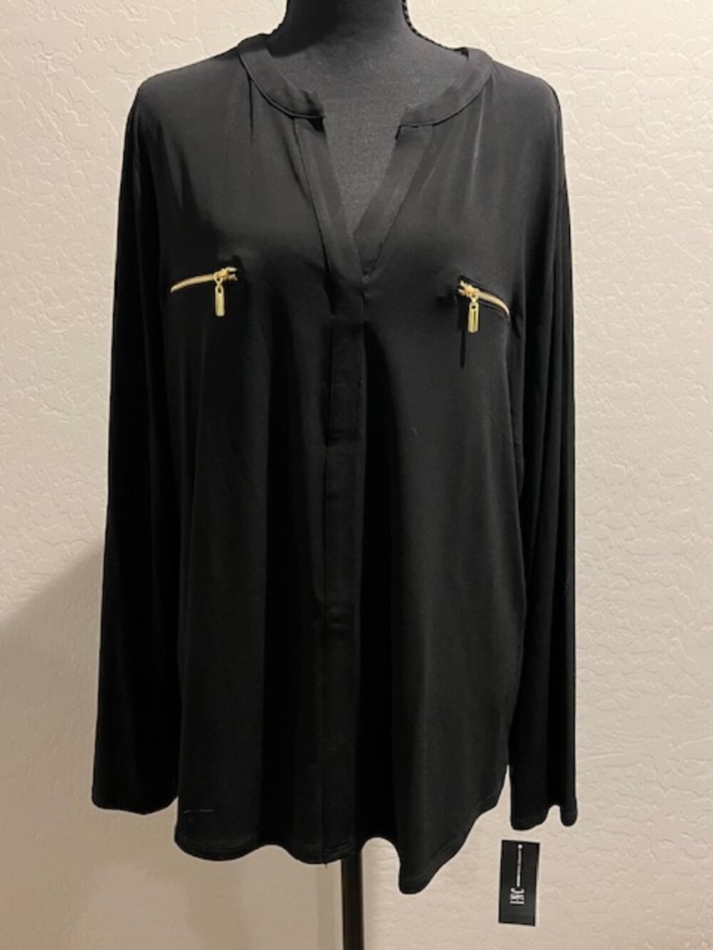 INC Black Zip Pocket Blouse XXL NWT